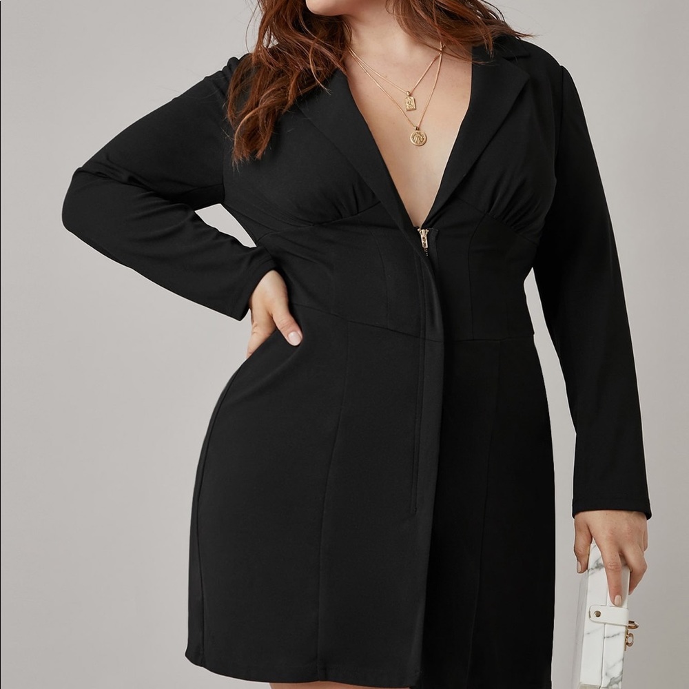 SHEIN plus Black Zip Up Blazer Dress